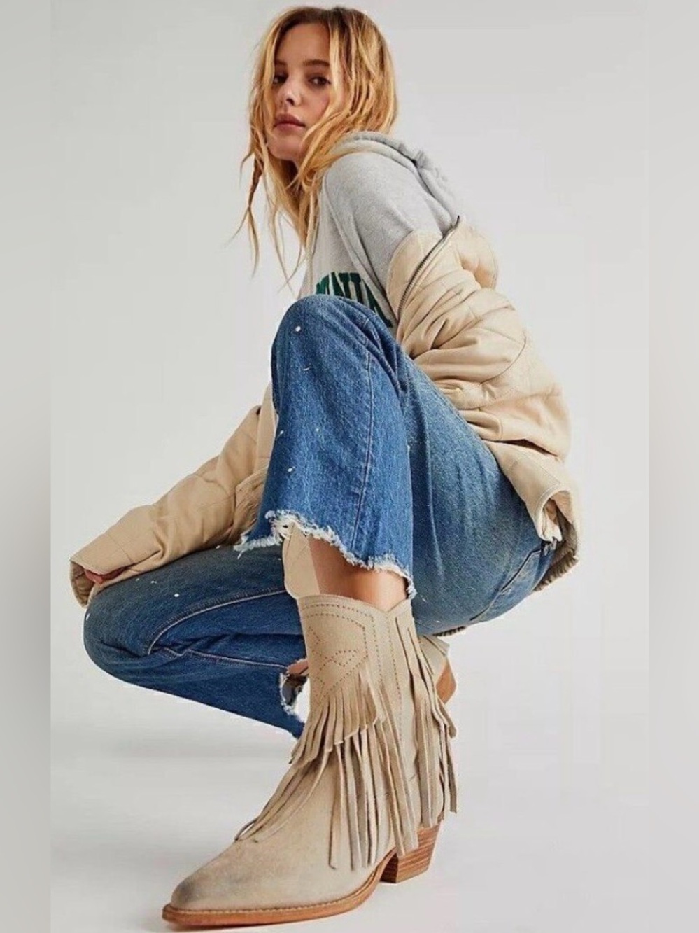 Free People Lawless Fringe Western Suede Ankle Boot